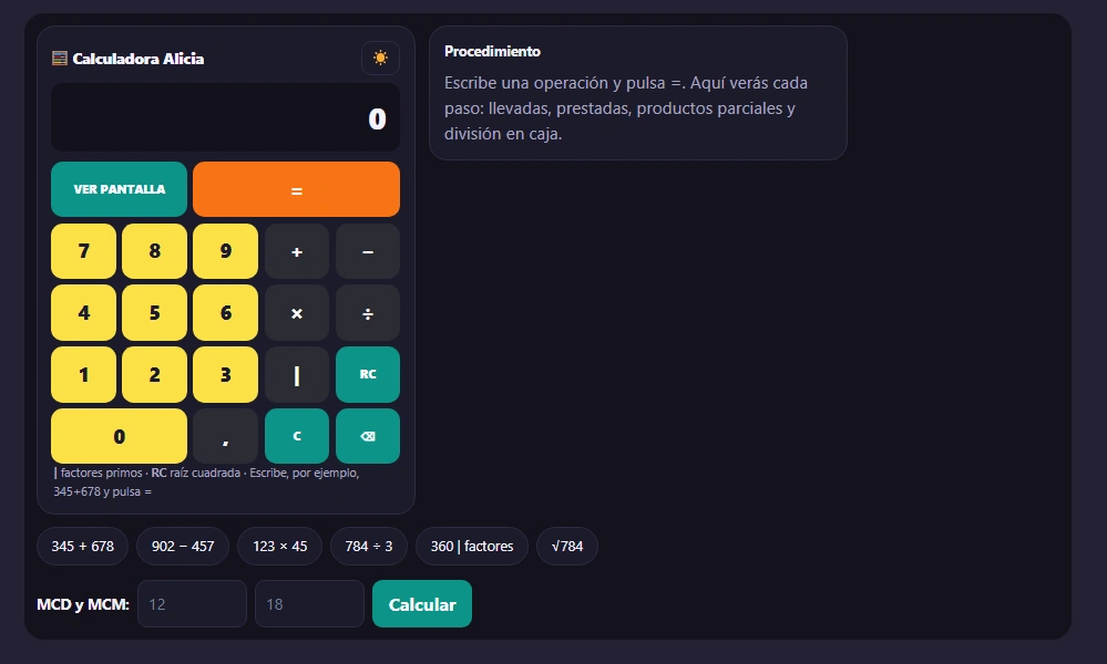 Calculadora de Alicia Online Gratis | Paso a Paso 1 Calculadora Alicia